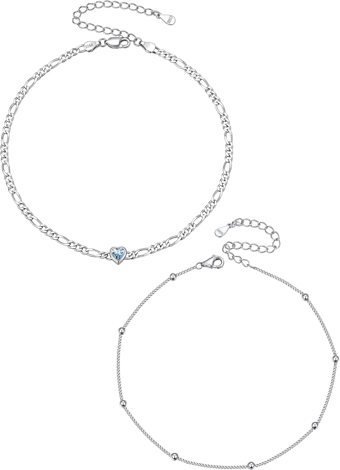 ChicSilver 925 Sterling Silver Anklet Jewelry Set for Women, Simple Dainty Ankle Bracelet for Beach Party(with Gift Box)