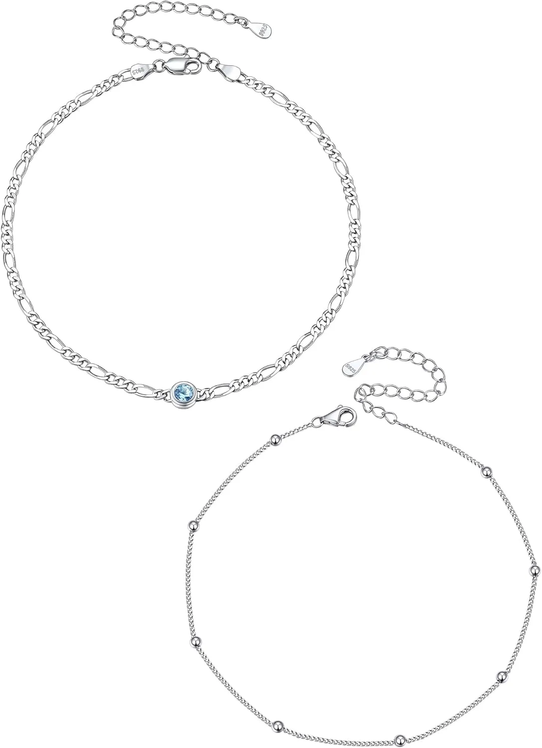 ChicSilver 925 Sterling Silver Anklet Jewelry Set for Women, Simple Dainty Ankle Bracelet for Beach Party(with Gift Box)