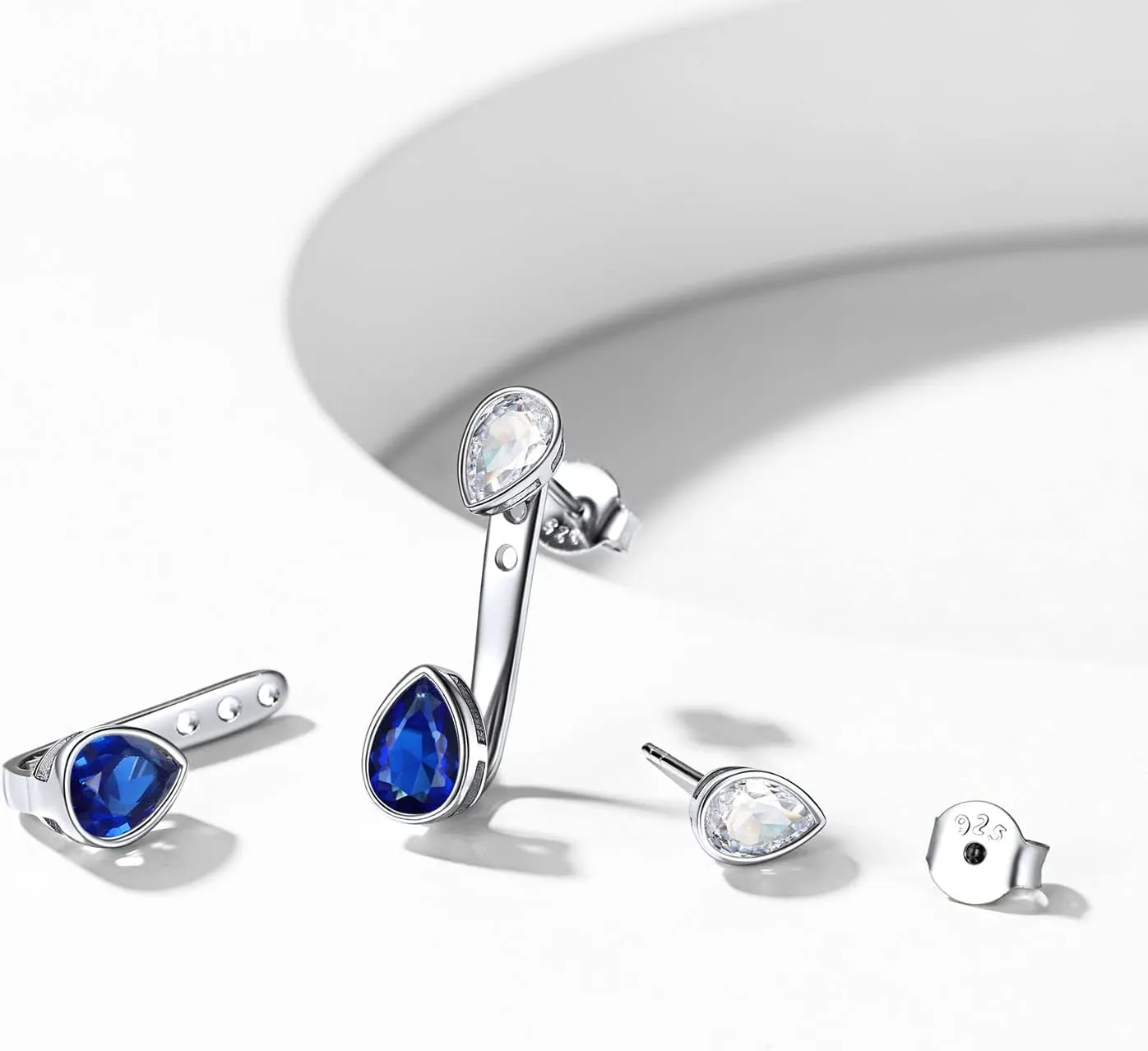 ChicSilver 925 Sterling Silver Double Pear Shape Birthstone Ear Jacket Front Back Earrings for Women