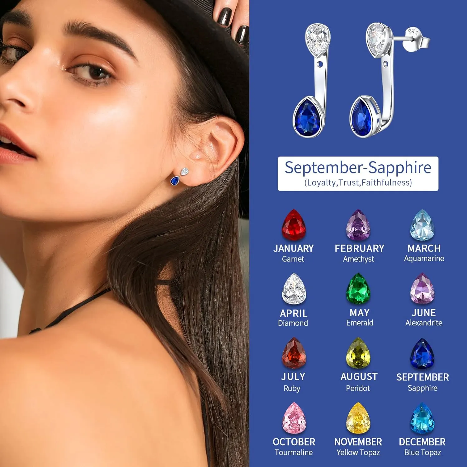 ChicSilver 925 Sterling Silver Double Pear Shape Birthstone Ear Jacket Front Back Earrings for Women