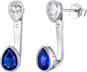 ChicSilver 925 Sterling Silver Double Pear Shape Birthstone Ear Jacket Front Back Earrings for Women