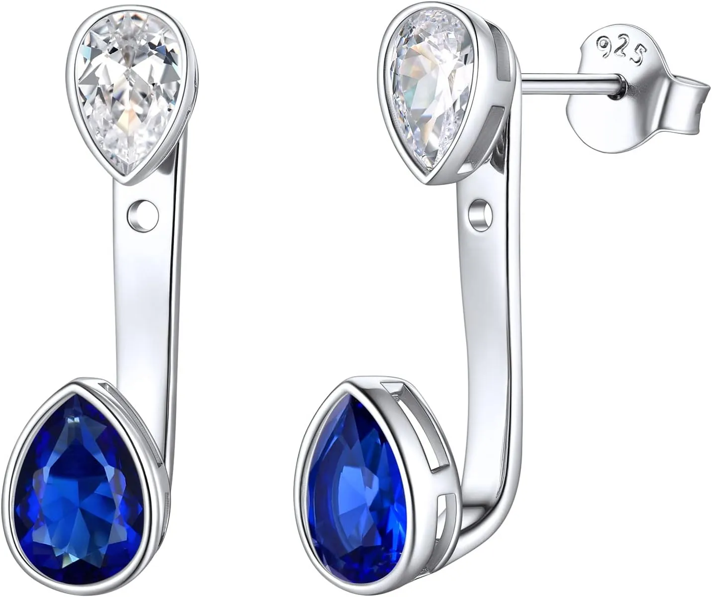 ChicSilver 925 Sterling Silver Double Pear Shape Birthstone Ear Jacket Front Back Earrings for Women