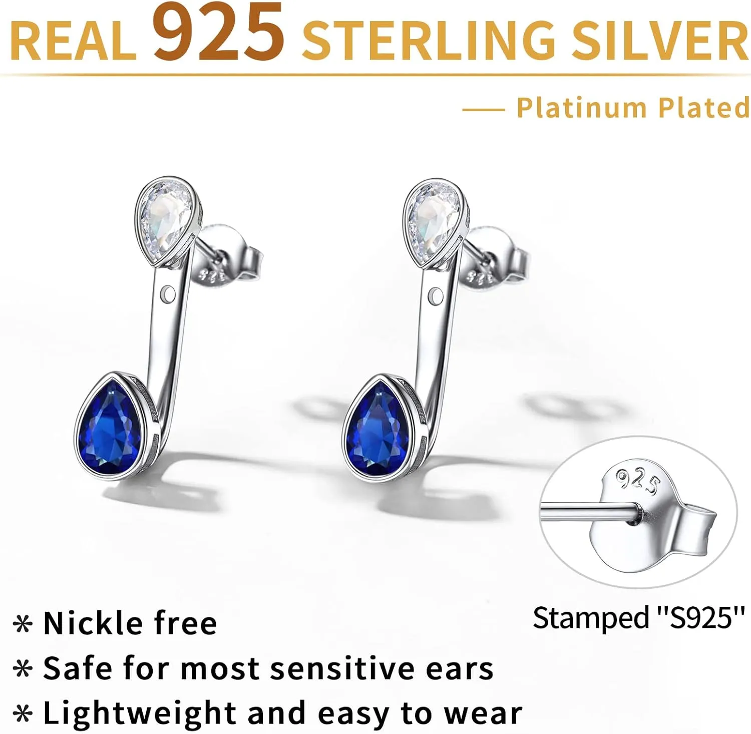 ChicSilver 925 Sterling Silver Double Pear Shape Birthstone Ear Jacket Front Back Earrings for Women