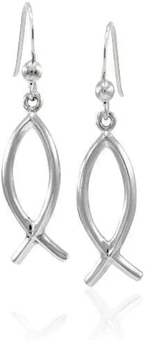 Christian Fish Ichthus 925 Sterling Silver Earrings Fine Religious Faith Jewelry