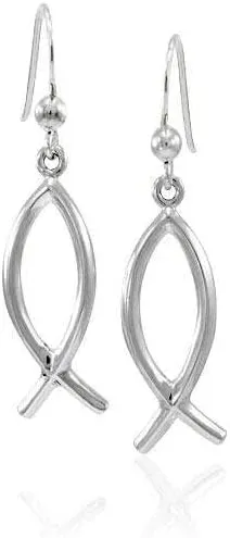Christian Fish Ichthus 925 Sterling Silver Earrings Fine Religious Faith Jewelry