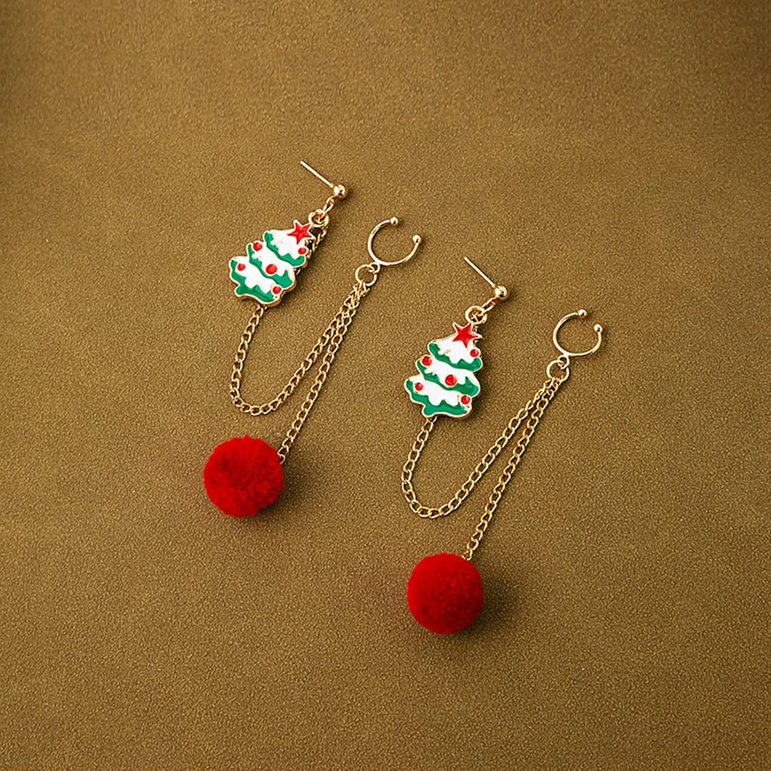 Christmas Earrings Christmas Ear Cuff Earrings Christmas Tree Santa Chain Earrings for Women Holiday Pom Pom Dangle Earrings Christmas Jewelry