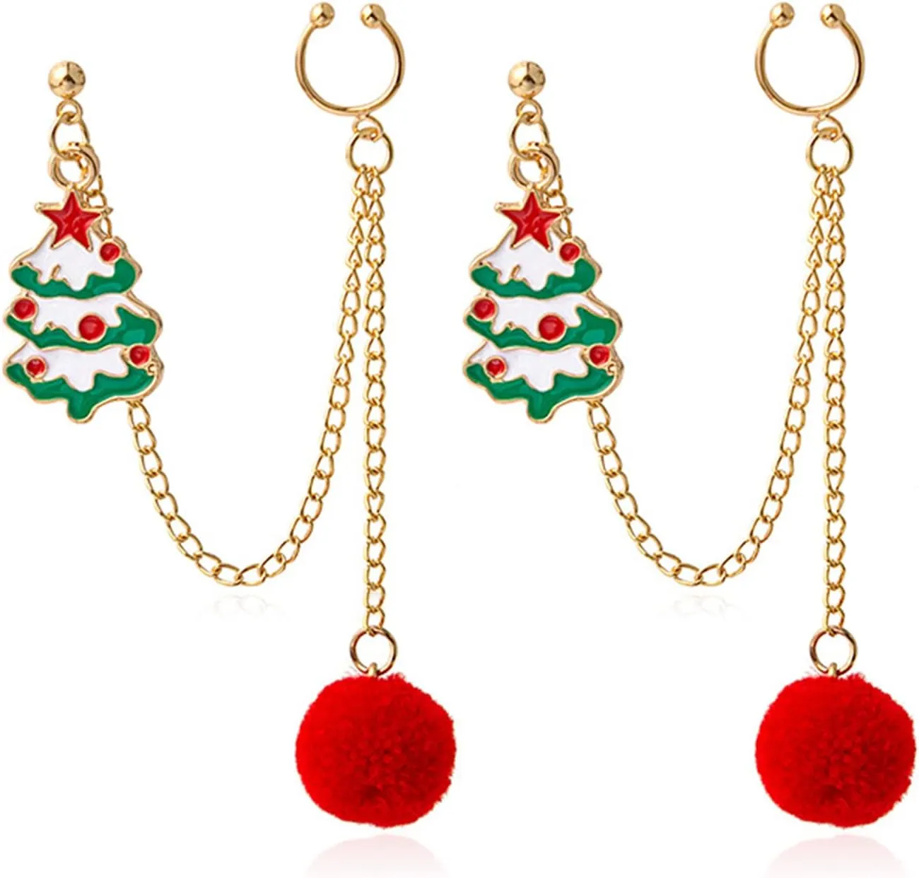 Christmas Earrings Christmas Ear Cuff Earrings Christmas Tree Santa Chain Earrings for Women Holiday Pom Pom Dangle Earrings Christmas Jewelry