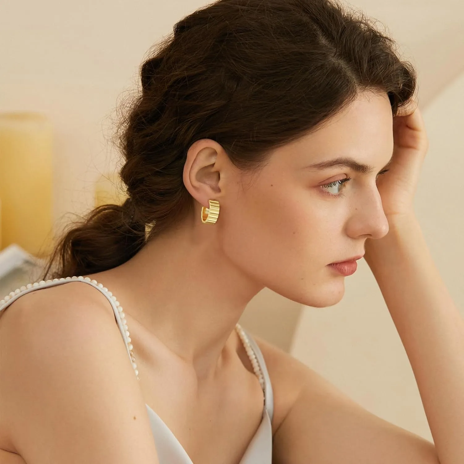 Chunky Gold Earrings for Women,18K Gold Plated Statement Geometric Earrings Hypoallergenic Hoop Earrings for Women