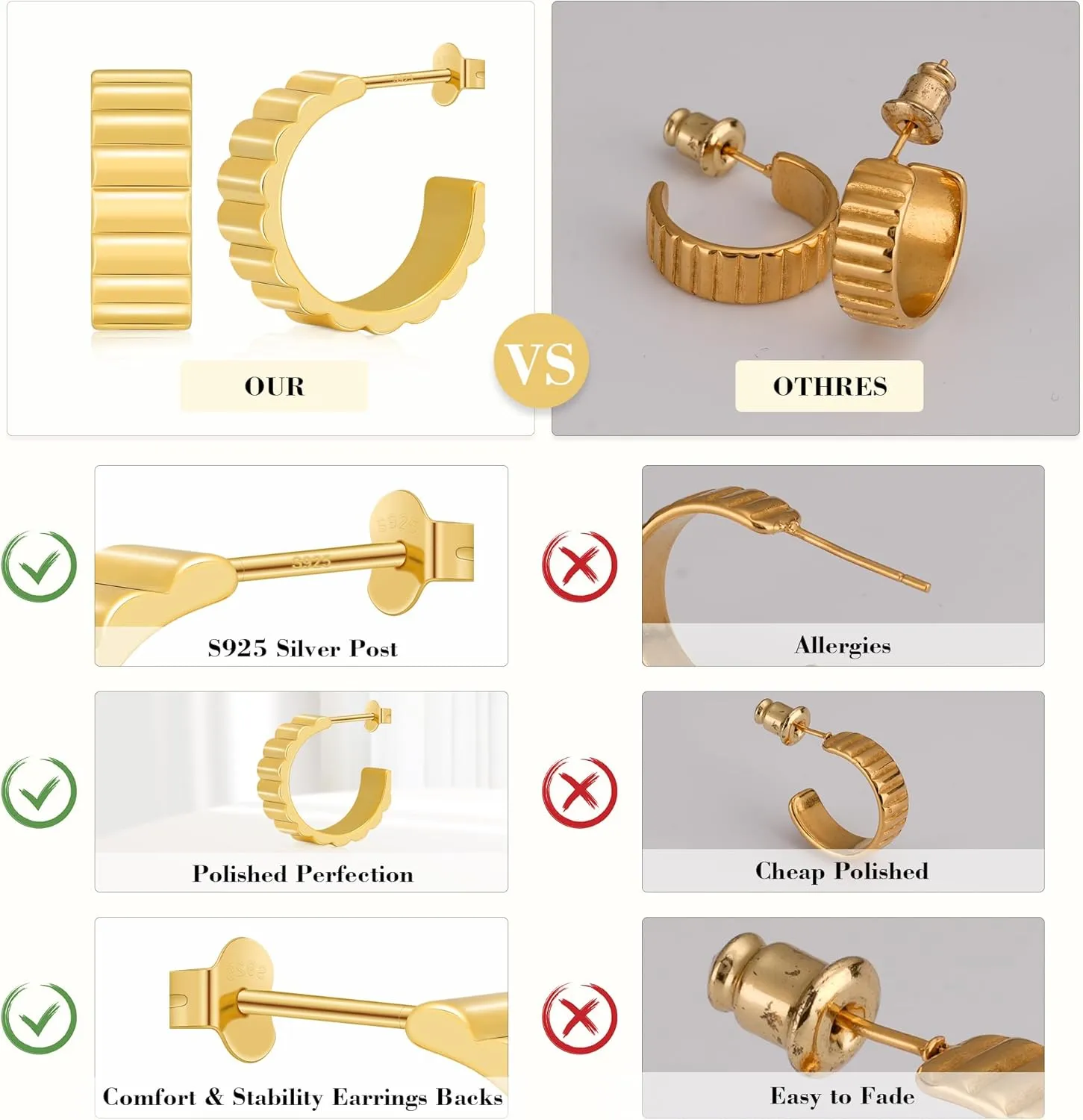 Chunky Gold Earrings for Women,18K Gold Plated Statement Geometric Earrings Hypoallergenic Hoop Earrings for Women