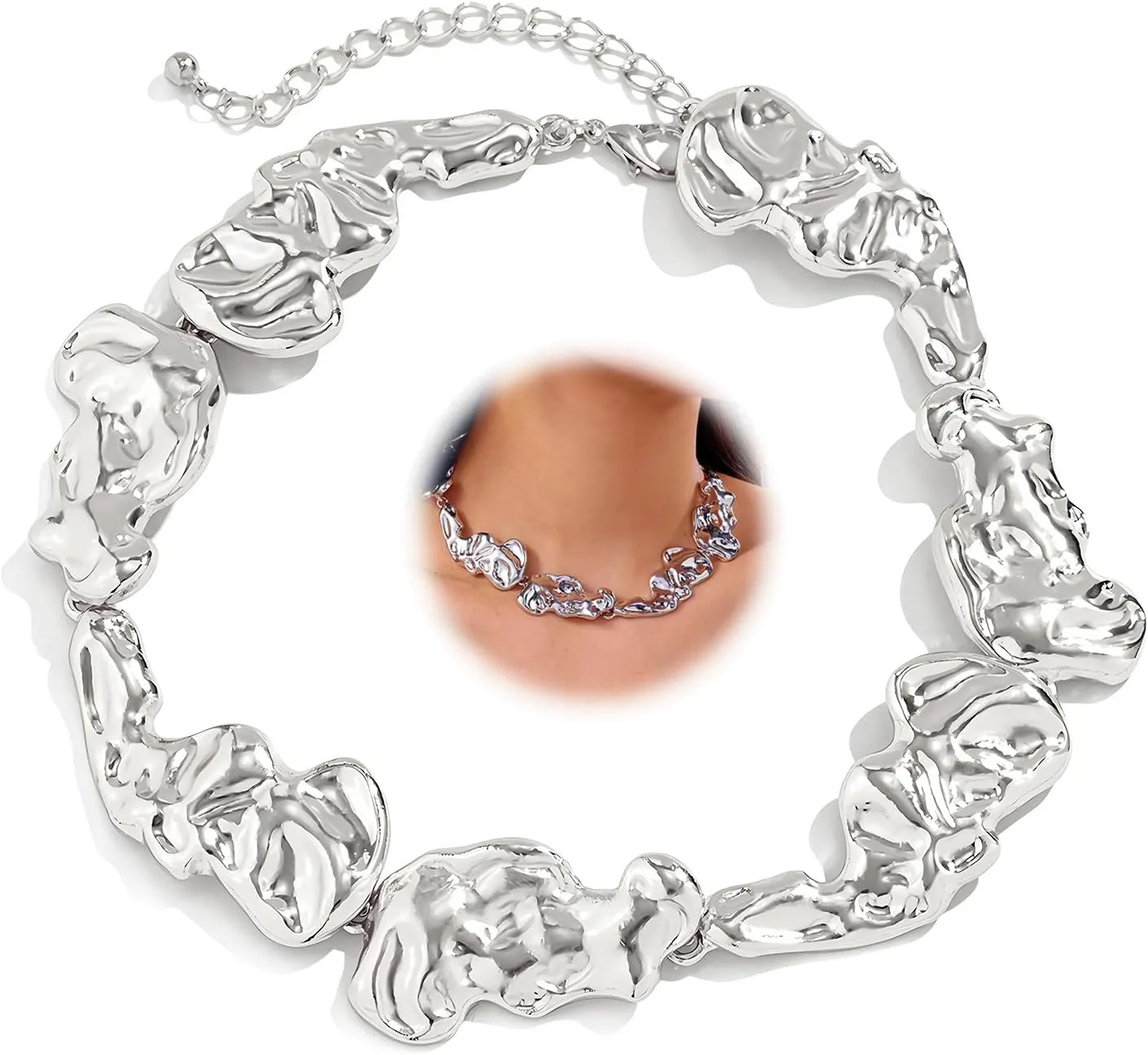 Chunky Large Unique Bib Choker Necklace for Women Trendy Gold Silver Statement Y2k Bold Big Cool Thick Chain Charm Chokers Collar Necklaces Jewelry