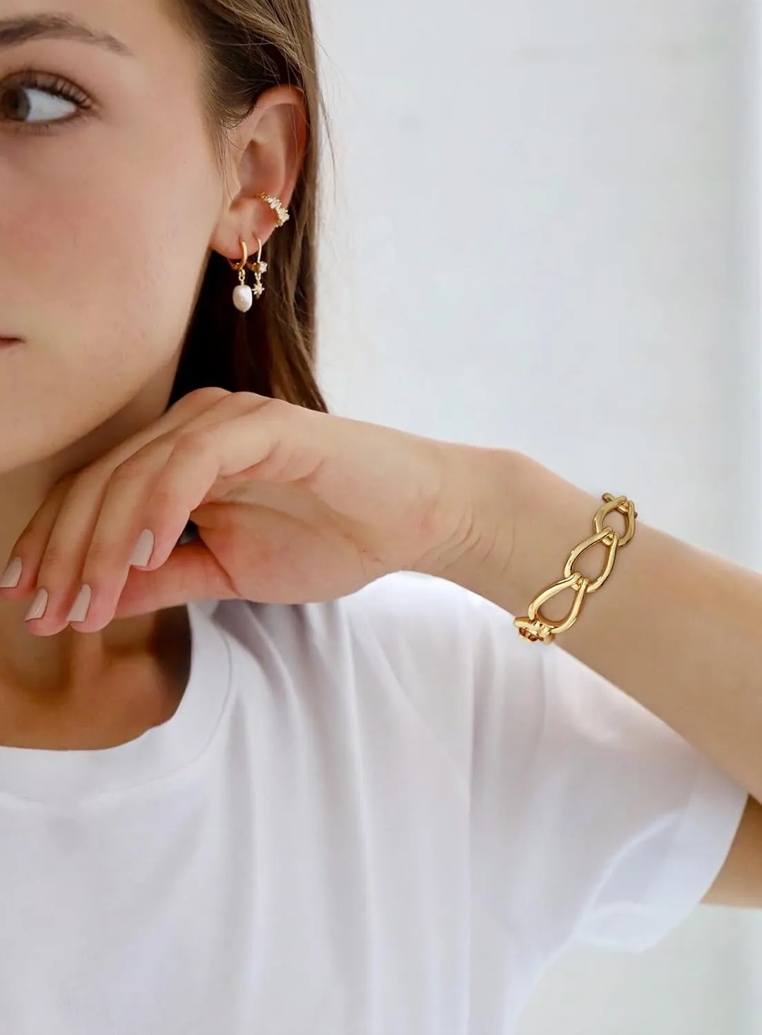 Chunky Stretch Bangles Bracelets for Women Trendy Wide Elastic Gold Bracelet Flexible Link Chain Bracelets