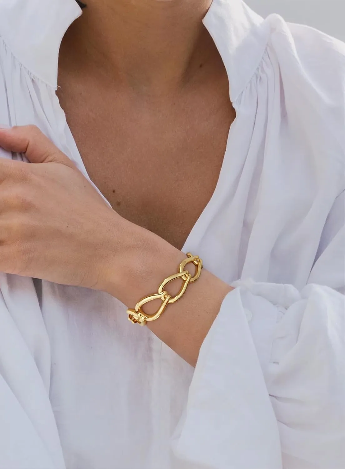 Chunky Stretch Bangles Bracelets for Women Trendy Wide Elastic Gold Bracelet Flexible Link Chain Bracelets