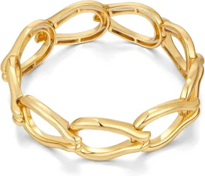 Chunky Stretch Bangles Bracelets for Women Trendy Wide Elastic Gold Bracelet Flexible Link Chain Bracelets