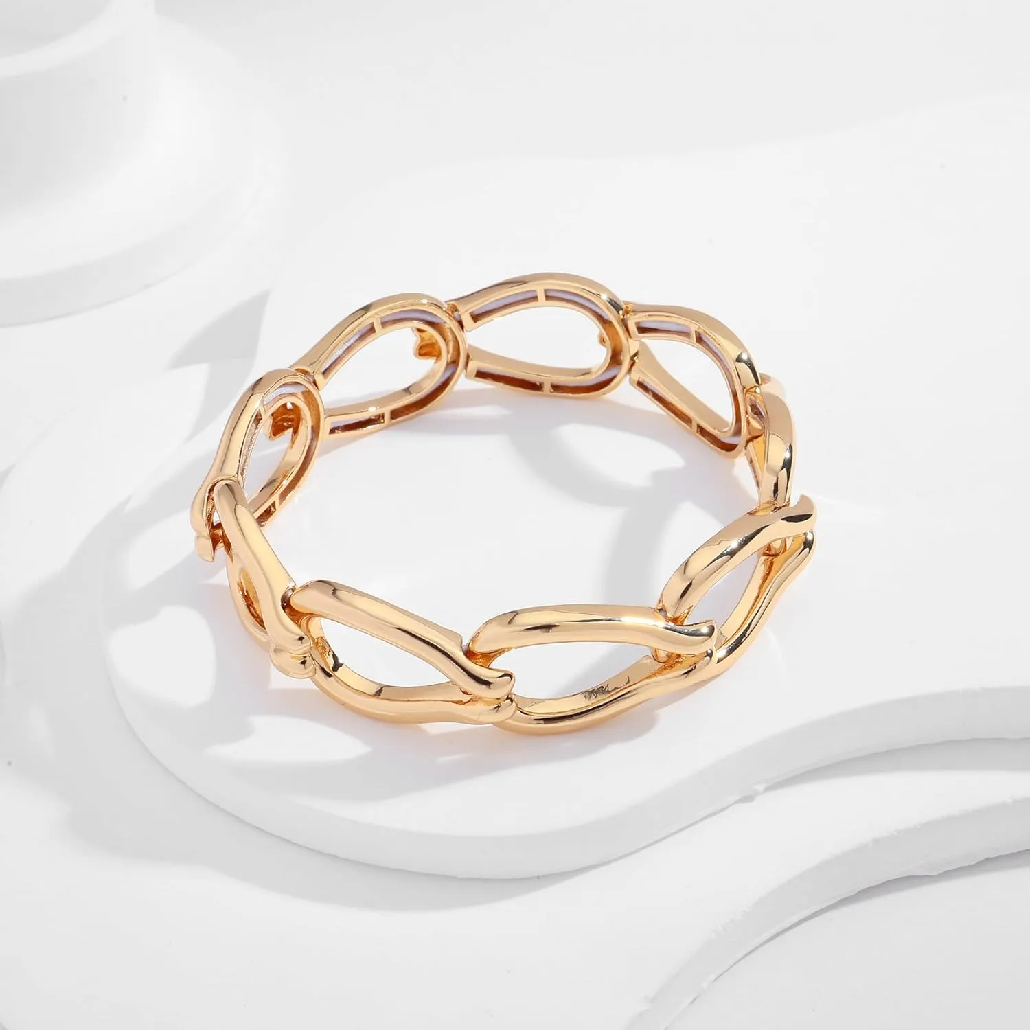 Chunky Stretch Bangles Bracelets for Women Trendy Wide Elastic Gold Bracelet Flexible Link Chain Bracelets
