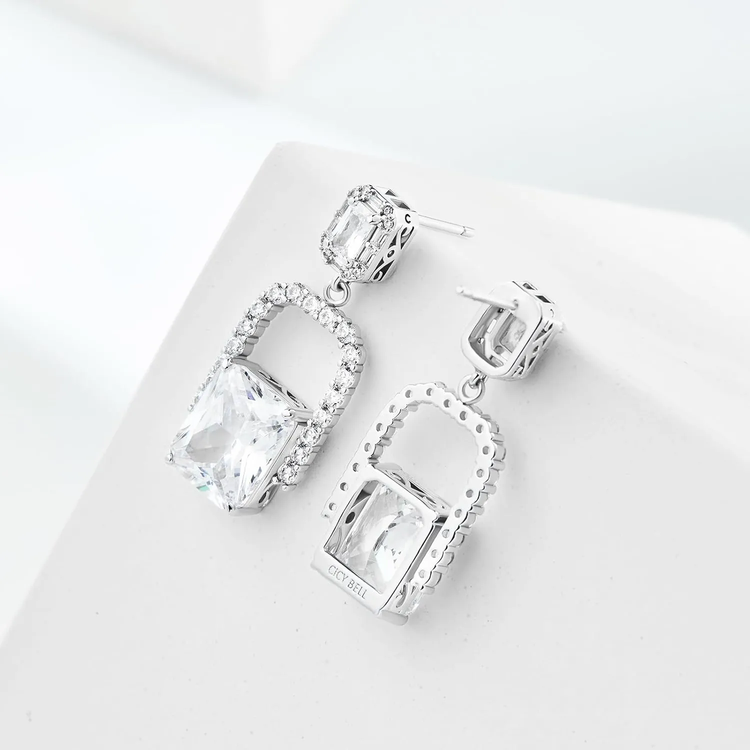 Cicy Bell Womens Earrings Platinum Plated Cubic Zirconia Elegant Earrings Birthday Gifts Vintage Dangle Earrings