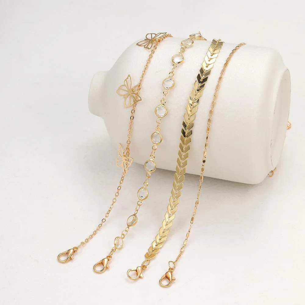 CJIAYUJEW Gold Ankle Bracelets for Women Adjustable Layered Cuban Link Anklets Set Waterproof Rhinestones Anklets Bracelets Beach Anklets Foot Gift for Women