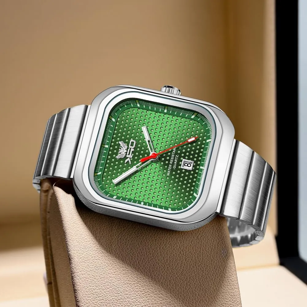 Classic Square Watch for Men Luminous Waterproof Business Casual Wrist Watches Fashion Stainless Steel Men's Quartz Watch with Calendar Elegant Gifts for Men