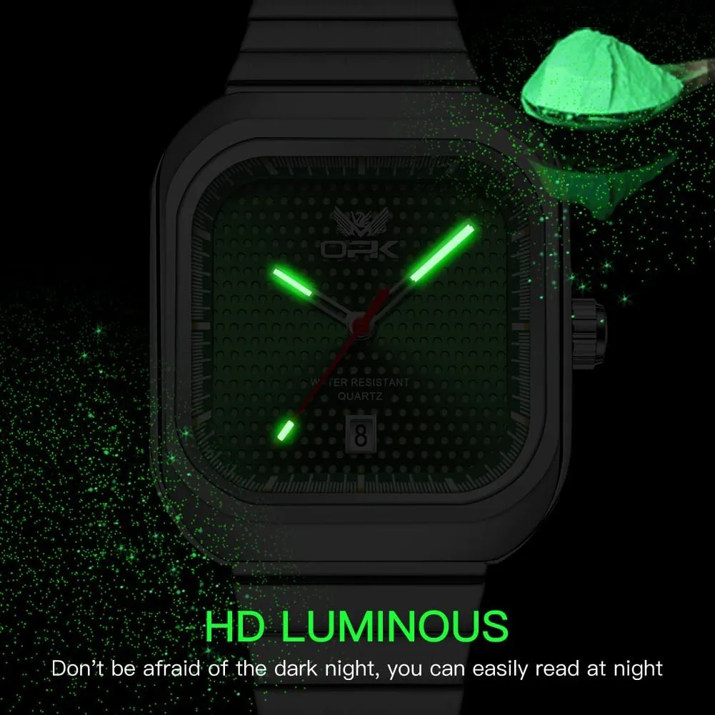 Classic Square Watch for Men Luminous Waterproof Business Casual Wrist Watches Fashion Stainless Steel Men's Quartz Watch with Calendar Elegant Gifts for Men