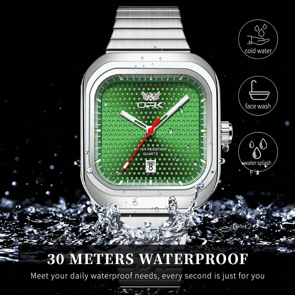 Classic Square Watch for Men Luminous Waterproof Business Casual Wrist Watches Fashion Stainless Steel Men's Quartz Watch with Calendar Elegant Gifts for Men