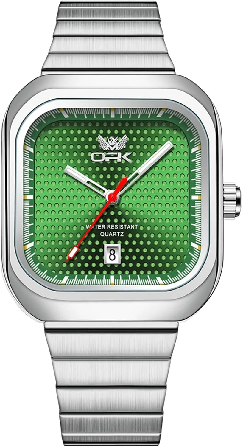 Classic Square Watch for Men Luminous Waterproof Business Casual Wrist Watches Fashion Stainless Steel Men's Quartz Watch with Calendar Elegant Gifts for Men