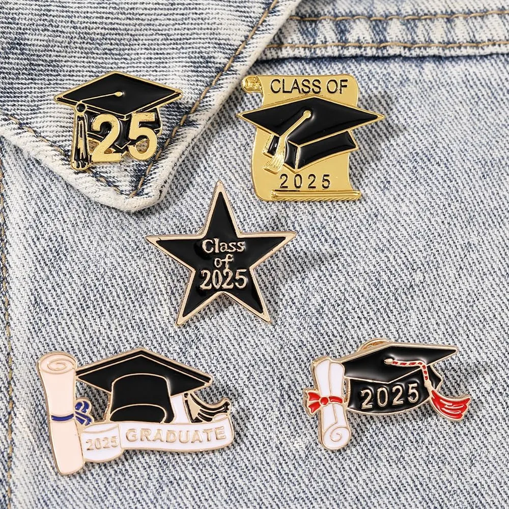 coadipress 4Pcs Cute Graduation Cap Brooches For Women Diploma School Graduate Enamel Lapel Pin Graduation Season Accessories For Party Supplies And High School Graduation Caps