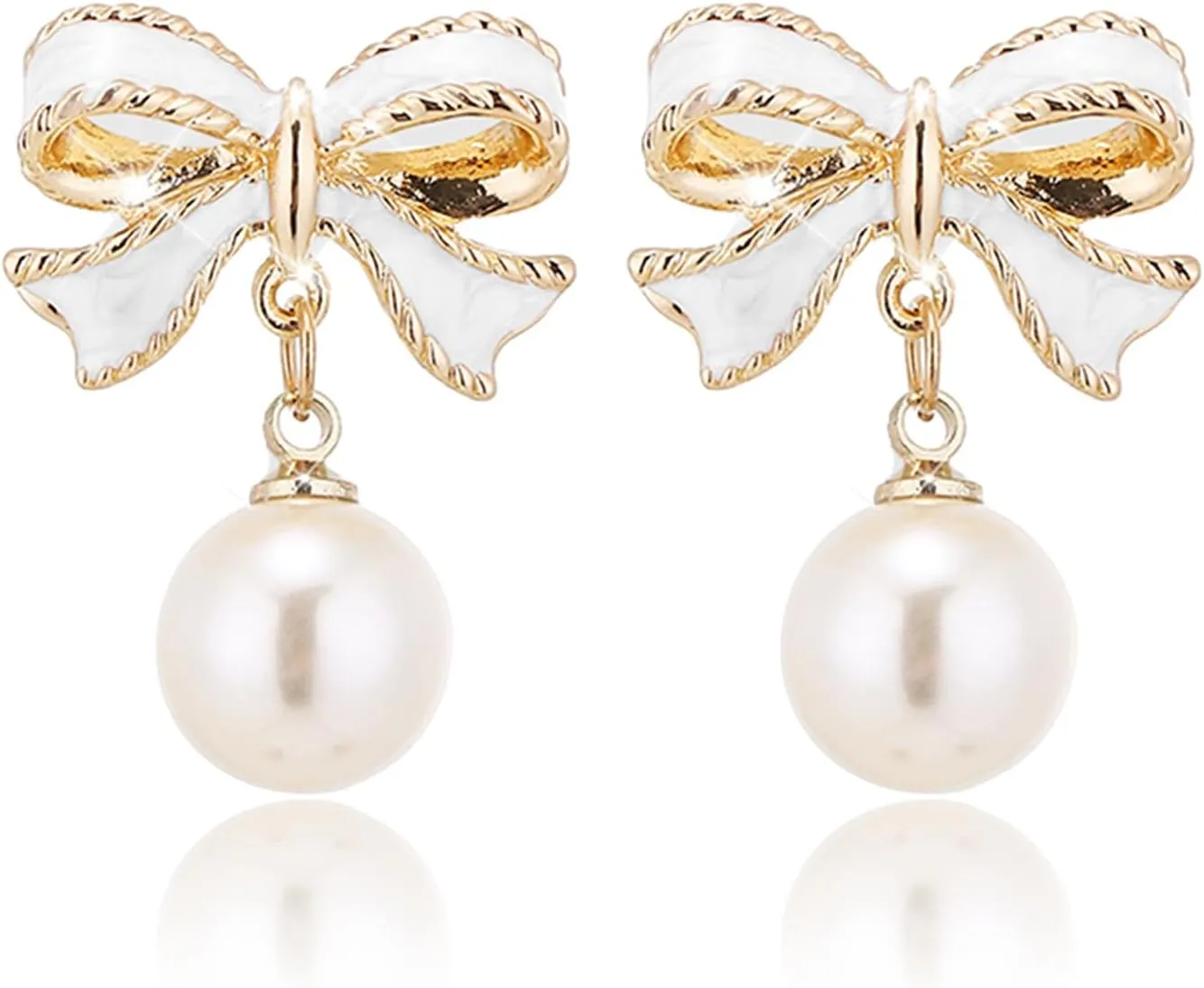 coadipress Pearl Bow Earrings for Women Trendy Stuff Cute Bow Pearl Drop Dangle Earrings Pink Coquette Drop Stud Ribbon Earrings Bowknot Stud Wedding Party Christmas Jewelry