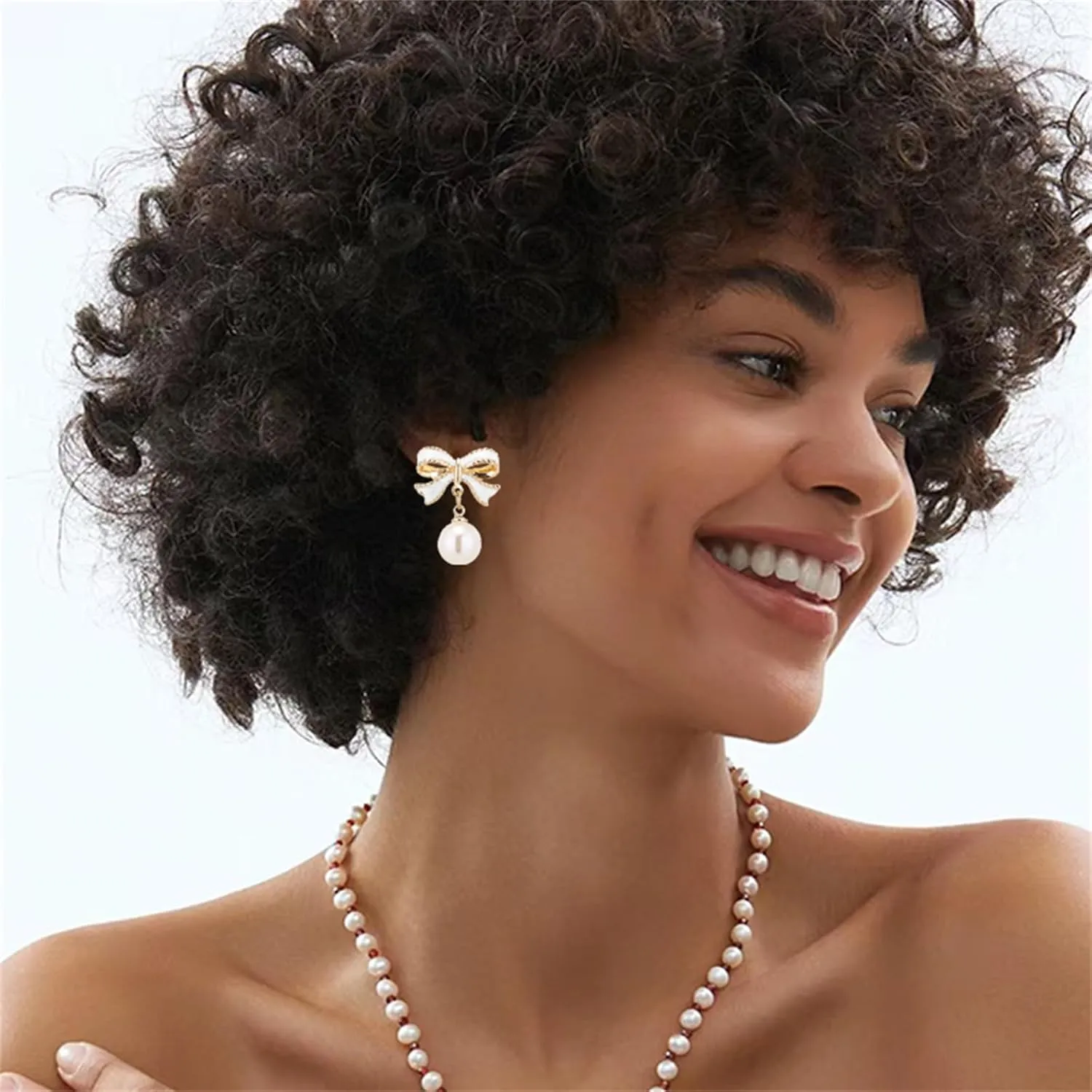 coadipress Pearl Bow Earrings for Women Trendy Stuff Cute Bow Pearl Drop Dangle Earrings Pink Coquette Drop Stud Ribbon Earrings Bowknot Stud Wedding Party Christmas Jewelry