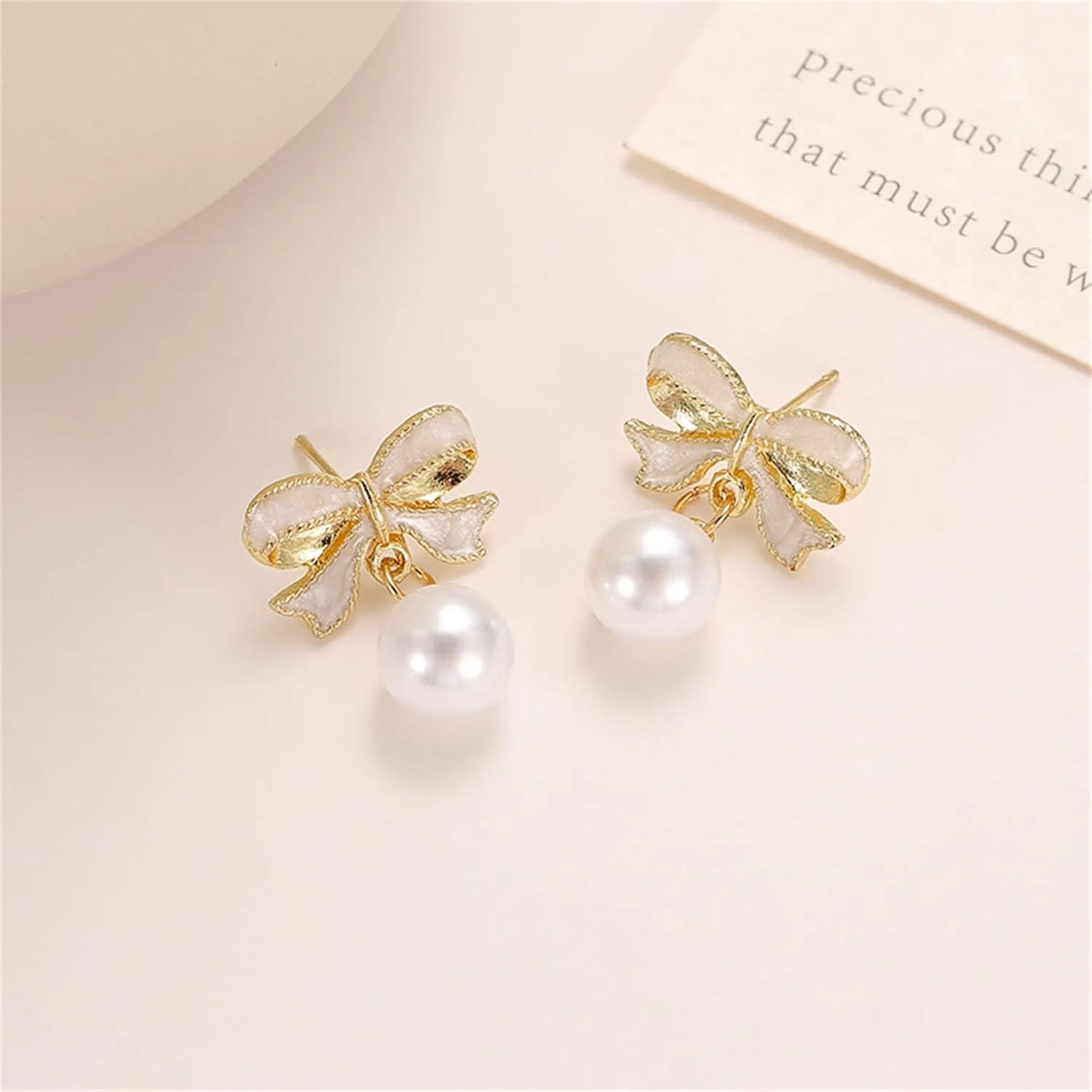 coadipress Pearl Bow Earrings for Women Trendy Stuff Cute Bow Pearl Drop Dangle Earrings Pink Coquette Drop Stud Ribbon Earrings Bowknot Stud Wedding Party Christmas Jewelry