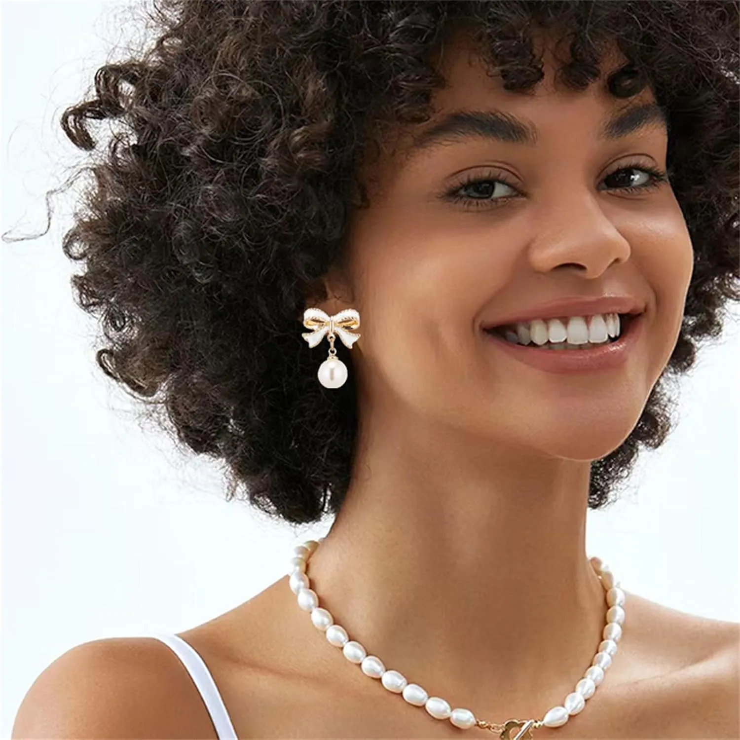 coadipress Pearl Bow Earrings for Women Trendy Stuff Cute Bow Pearl Drop Dangle Earrings Pink Coquette Drop Stud Ribbon Earrings Bowknot Stud Wedding Party Christmas Jewelry