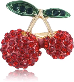 coadipress Red Cherry Fruit Brooch for Women Fashion Dainty Rhinestone 3D Cherry Brooch Pin Delicate Birthday Party Chic Accessory Jewelry