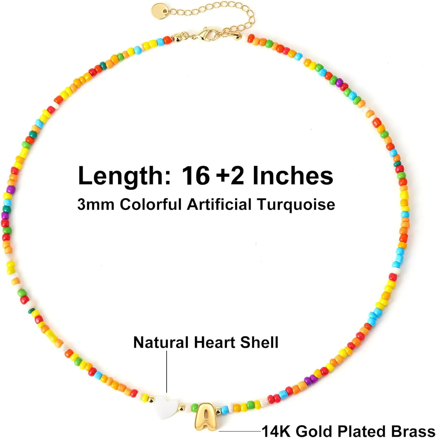 Colorful Initial Necklaces for Girls Women, Teen Girl Gifts Trendy Stuff Cute Heart Shell Bead Necklace Jewelry Gifts