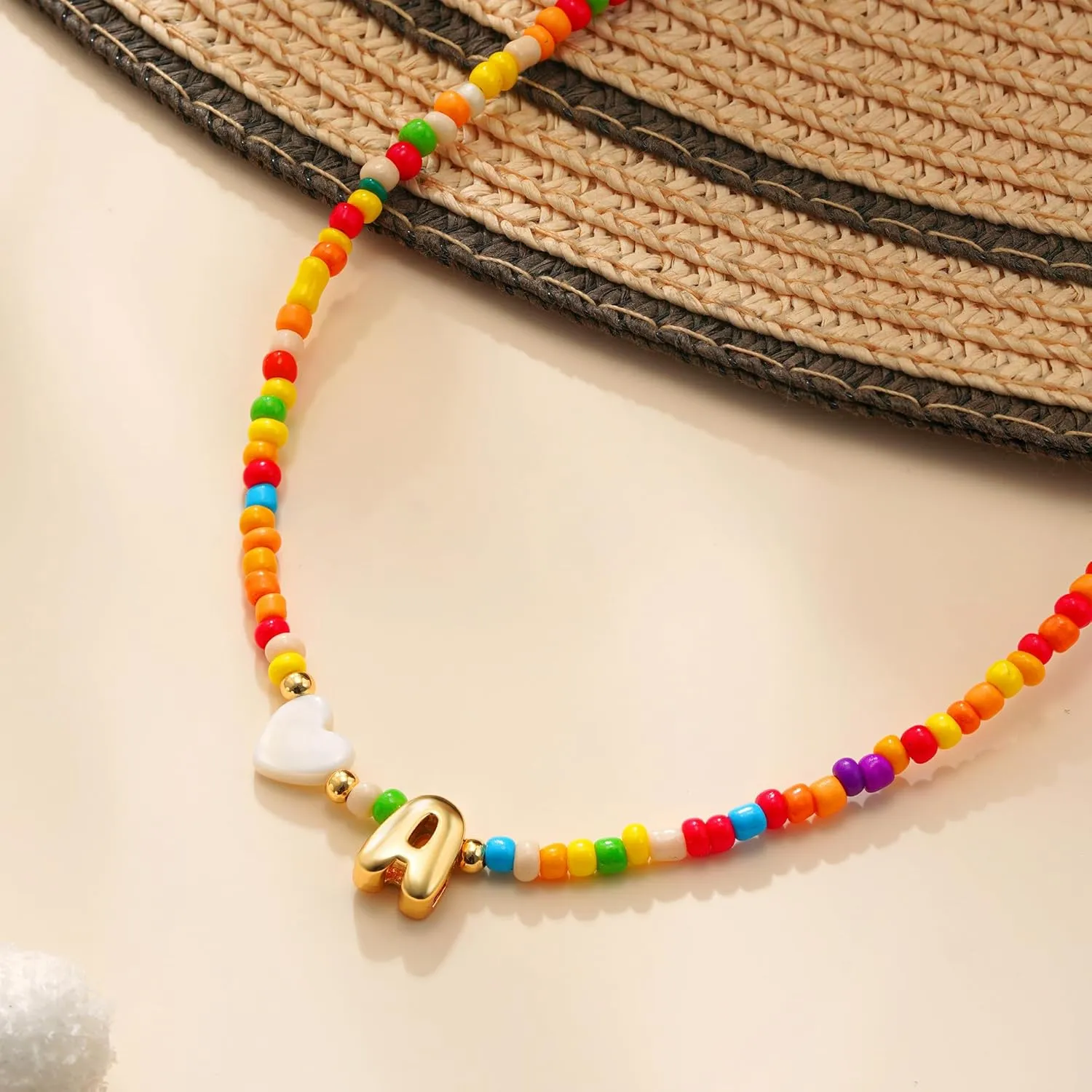 Colorful Initial Necklaces for Girls Women, Teen Girl Gifts Trendy Stuff Cute Heart Shell Bead Necklace Jewelry Gifts