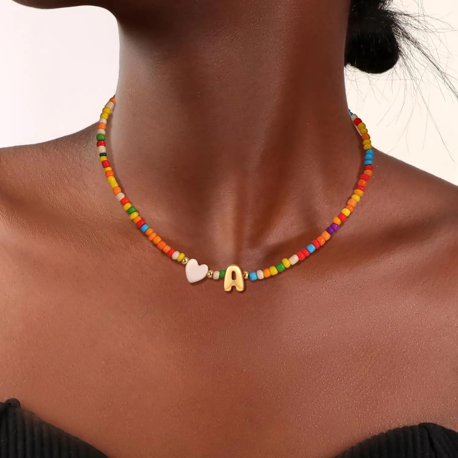 Colorful Initial Necklaces for Girls Women, Teen Girl Gifts Trendy Stuff Cute Heart Shell Bead Necklace Jewelry Gifts