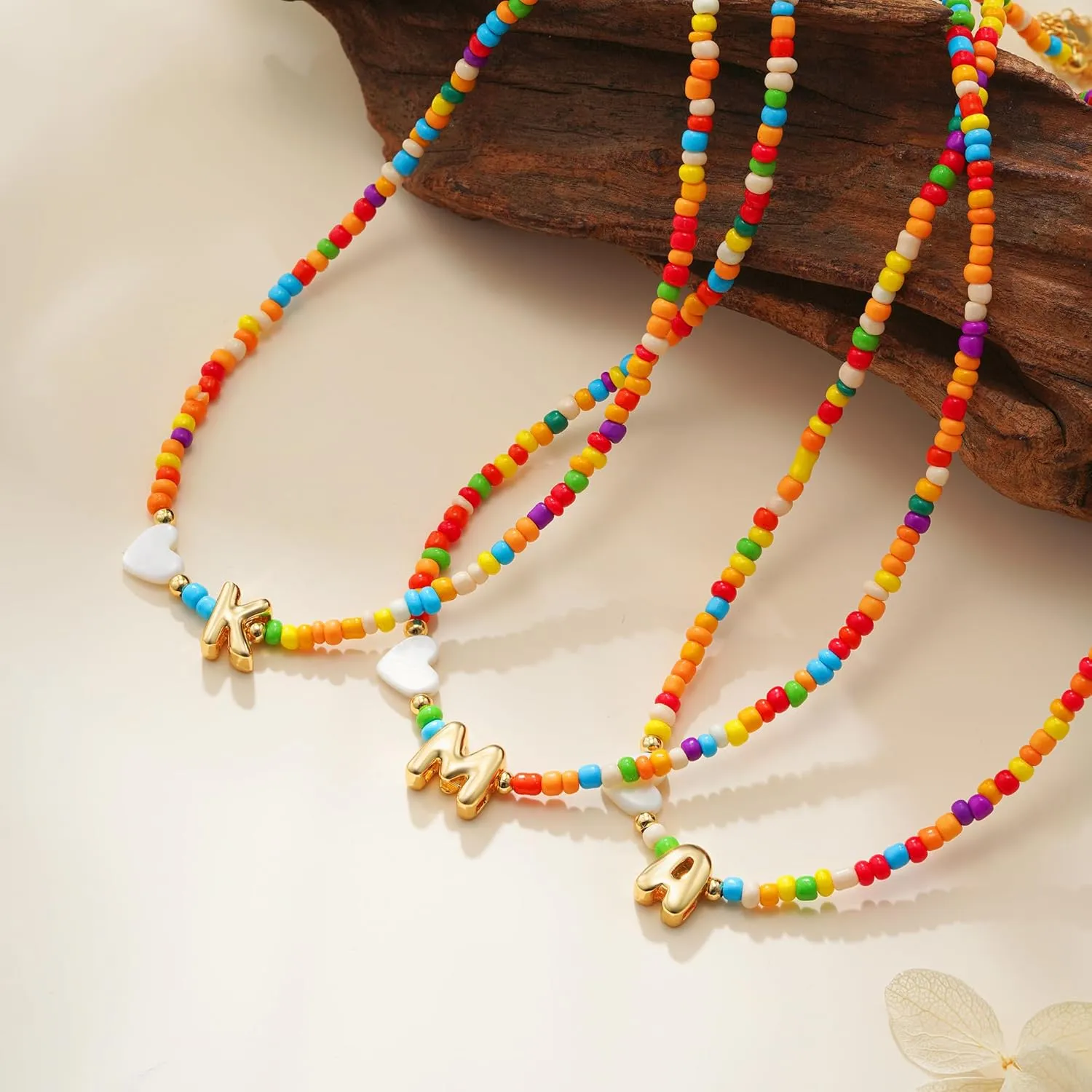 Colorful Initial Necklaces for Girls Women, Teen Girl Gifts Trendy Stuff Cute Heart Shell Bead Necklace Jewelry Gifts