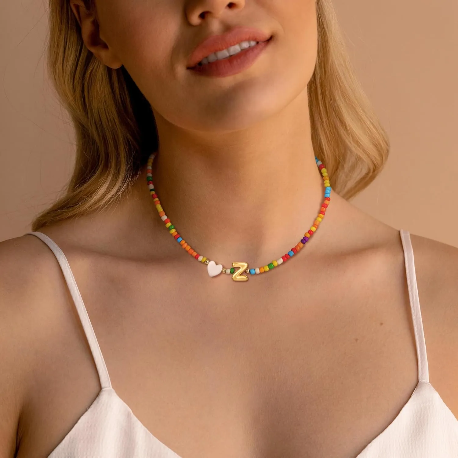 Colorful Initial Necklaces for Girls Women, Teen Girl Gifts Trendy Stuff Cute Heart Shell Bead Necklace Jewelry Gifts