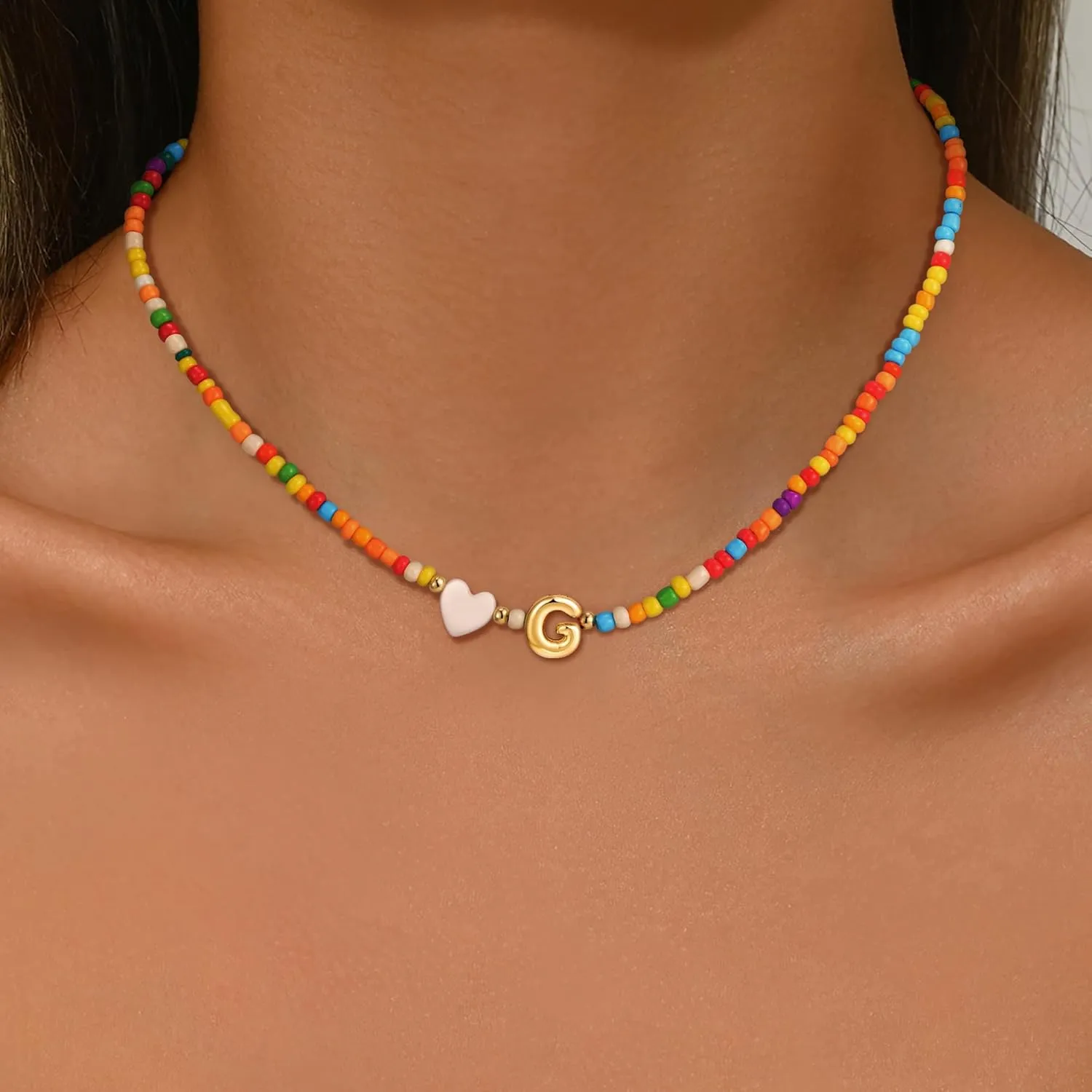 Colorful Initial Necklaces for Girls Women, Teen Girl Gifts Trendy Stuff Cute Heart Shell Bead Necklace Jewelry Gifts