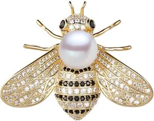 Colorful Rhinestone Crystal Bee Brooch Vintage Bee Pearl Lapel Pin Fashion Shell Pearl Insect Animal Pin Jewelry Gift for Women