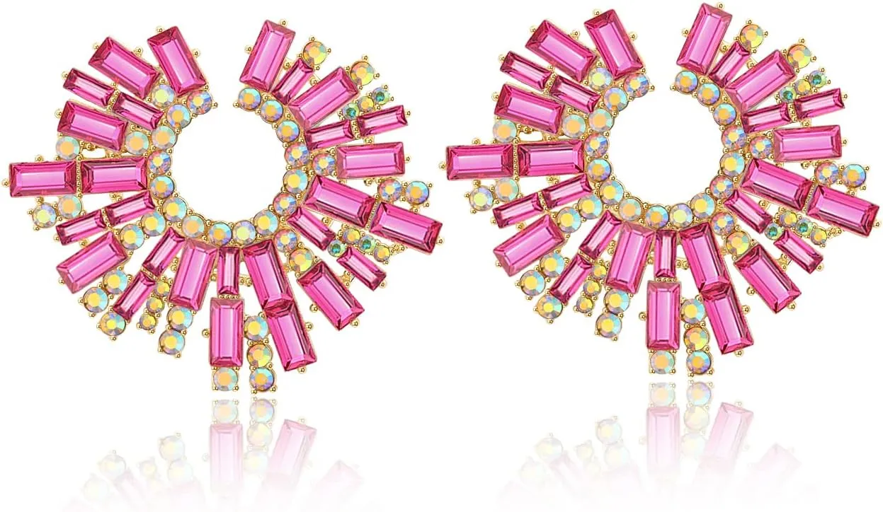 Colorful Rhinestone Earrings For Women Sparkly Irregular Crystal Geometric Dangle Earrings Statement Earrings