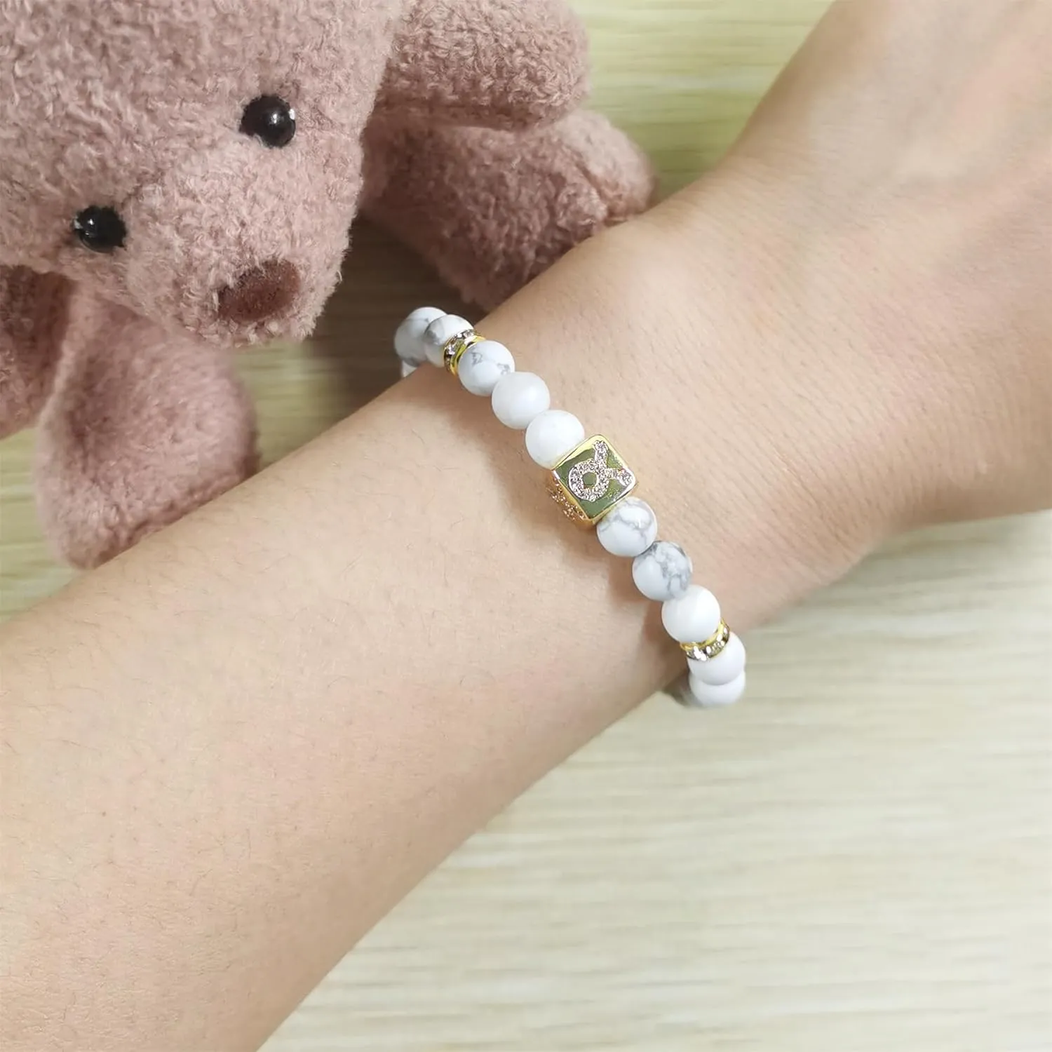 Constellation Charm Women's Bracelet 6mm Natural Frosted White Turquoise Twelve Zodiac Prayer Blessing Unisex Jewelry-Cancer|Virgo|Aquarius