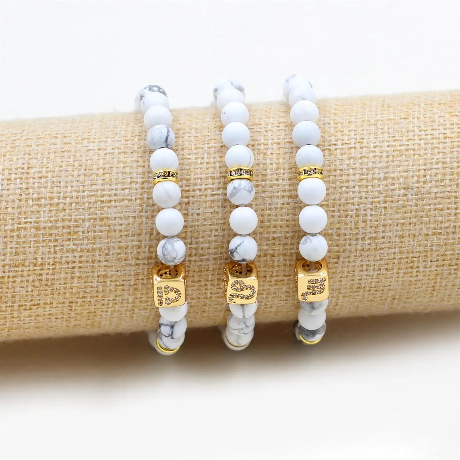 Constellation Charm Women's Bracelet 6mm Natural Frosted White Turquoise Twelve Zodiac Prayer Blessing Unisex Jewelry-Leo|Scorpio|Libra
