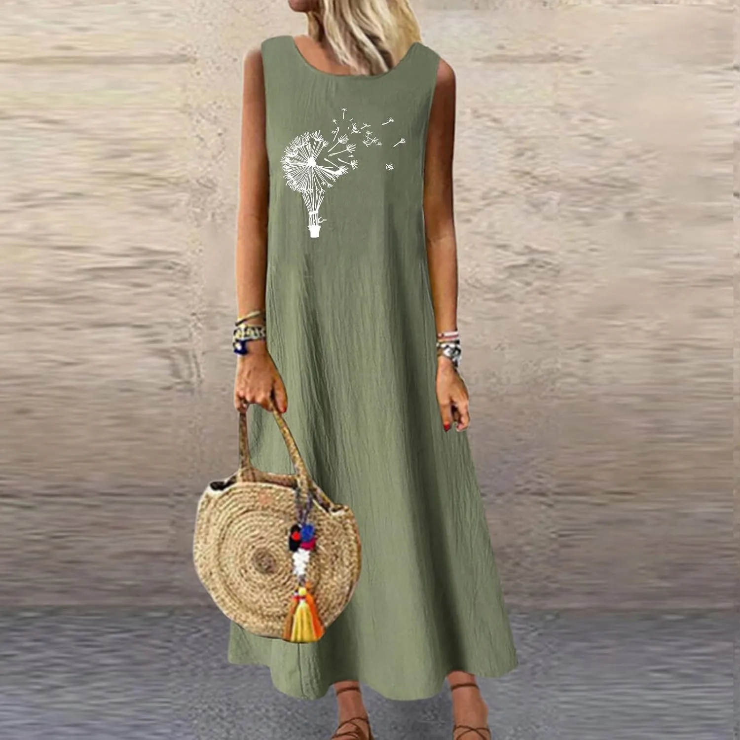 Cotton Linen Summer Maxi Dresses for Women 2025 Vacation Boho Floral Sun Dress Sleeveless Flowy Beach Long Dress