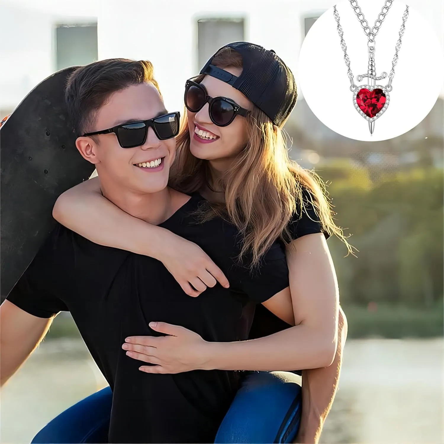 Couple Friendship Necklaces for Best Friend Heart Sword Pendant Necklace for Women Matching Necklace for Him Her Valentine's Day Gift Jewelry