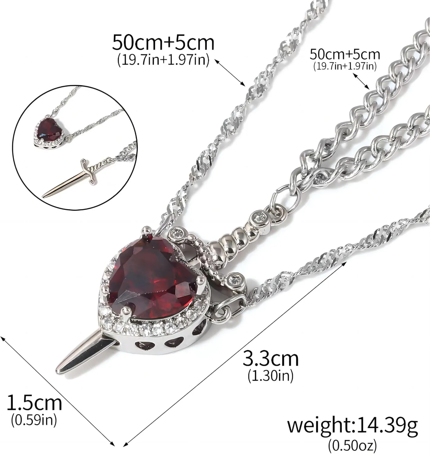 Couple Friendship Necklaces for Best Friend Heart Sword Pendant Necklace for Women Matching Necklace for Him Her Valentine's Day Gift Jewelry