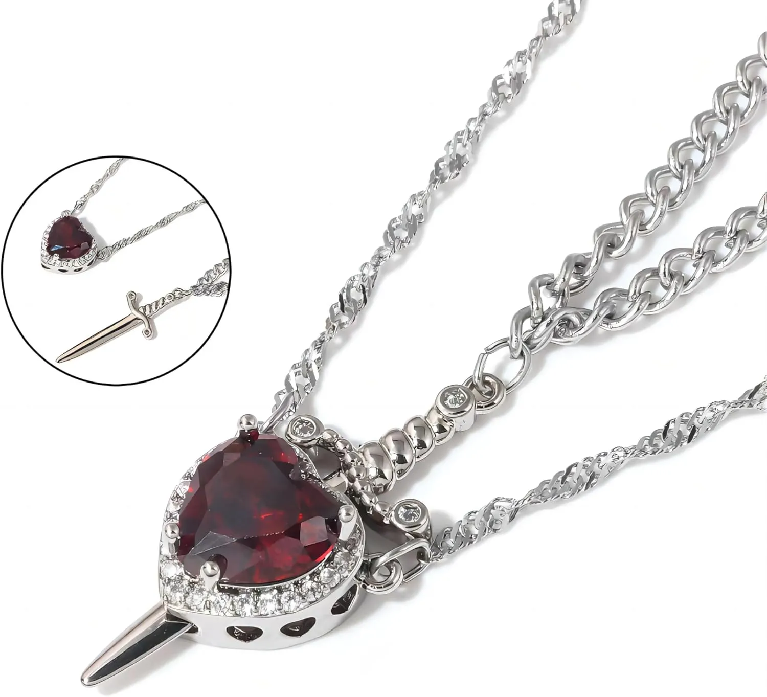 Couple Friendship Necklaces for Best Friend Heart Sword Pendant Necklace for Women Matching Necklace for Him Her Valentine's Day Gift Jewelry