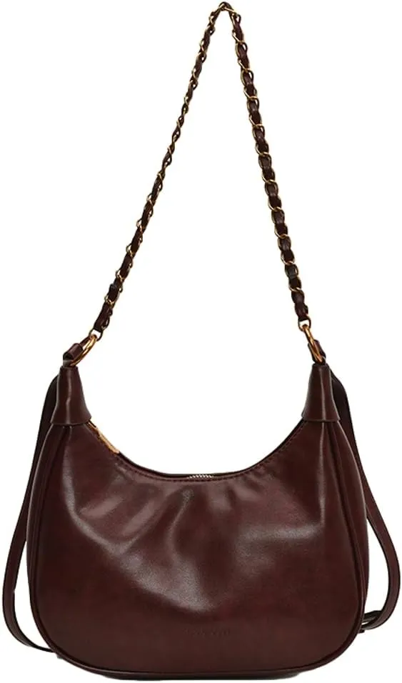 Crescent Shoulder Bag for Women Retro Leather Crossbody Bags Small Work Tote Bag Ladies Satchel Purses with 2 Straps