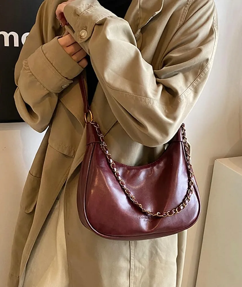 Crescent Shoulder Bag for Women Retro Leather Crossbody Bags Small Work Tote Bag Ladies Satchel Purses with 2 Straps