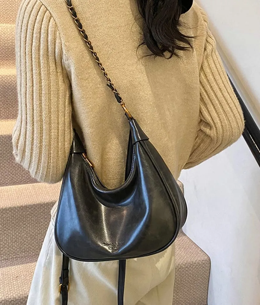 Crescent Shoulder Bag for Women Retro Leather Crossbody Bags Small Work Tote Bag Ladies Satchel Purses with 2 Straps