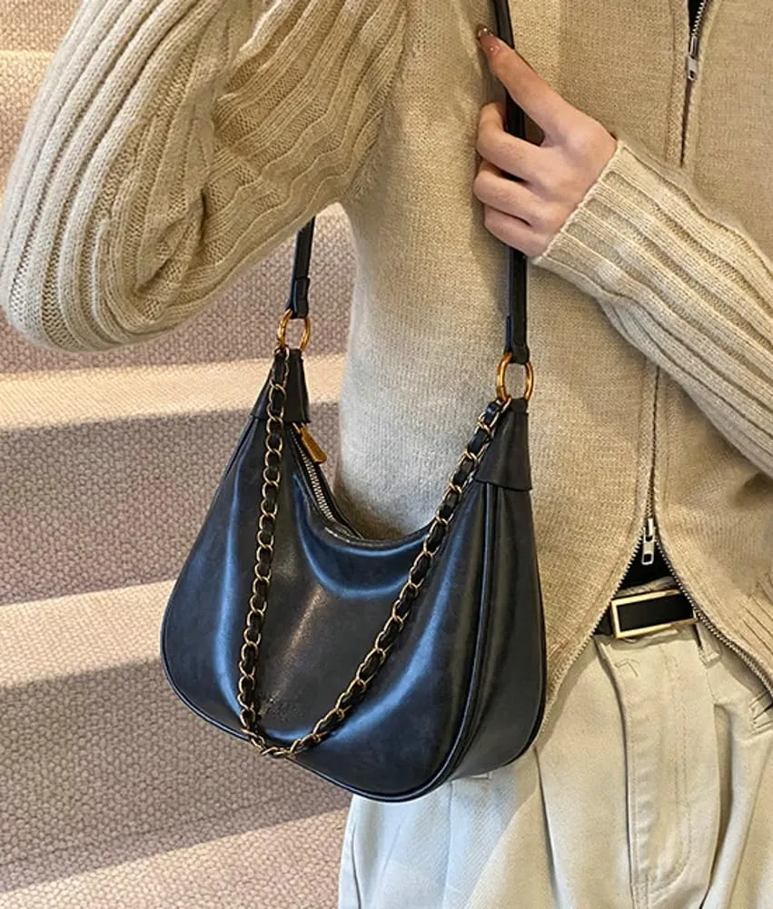 Crescent Shoulder Bag for Women Retro Leather Crossbody Bags Small Work Tote Bag Ladies Satchel Purses with 2 Straps