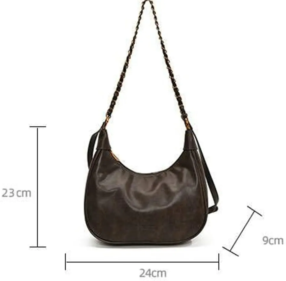 Crescent Shoulder Bag for Women Retro Leather Crossbody Bags Small Work Tote Bag Ladies Satchel Purses with 2 Straps