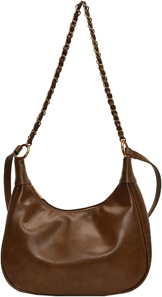 Crescent Shoulder Bag for Women Retro Leather Crossbody Bags Small Work Tote Bag Ladies Satchel Purses with 2 Straps
